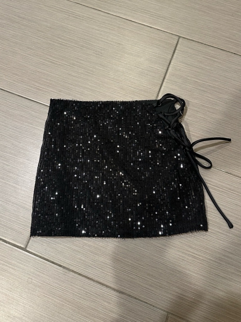 Edikted Black Sequin Lace-Up Mini Skirt